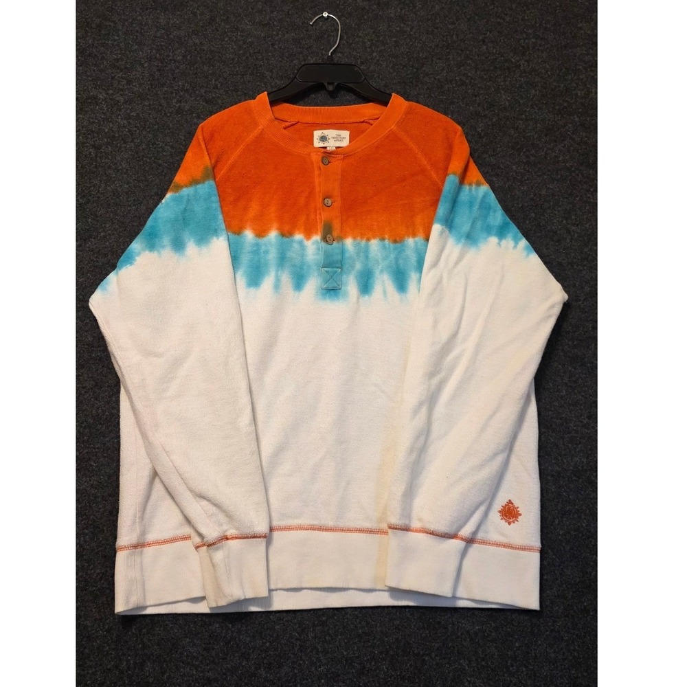 The Territory Ahead Mens Large Tie Dye Henley Sweatshirt Orange Blue White L